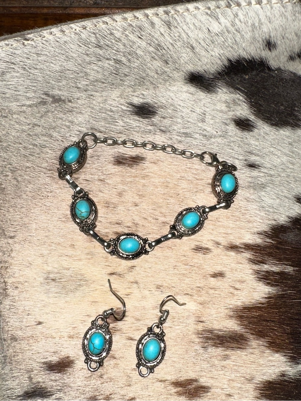 Turquoise Stone Bracelet and Earrings Set